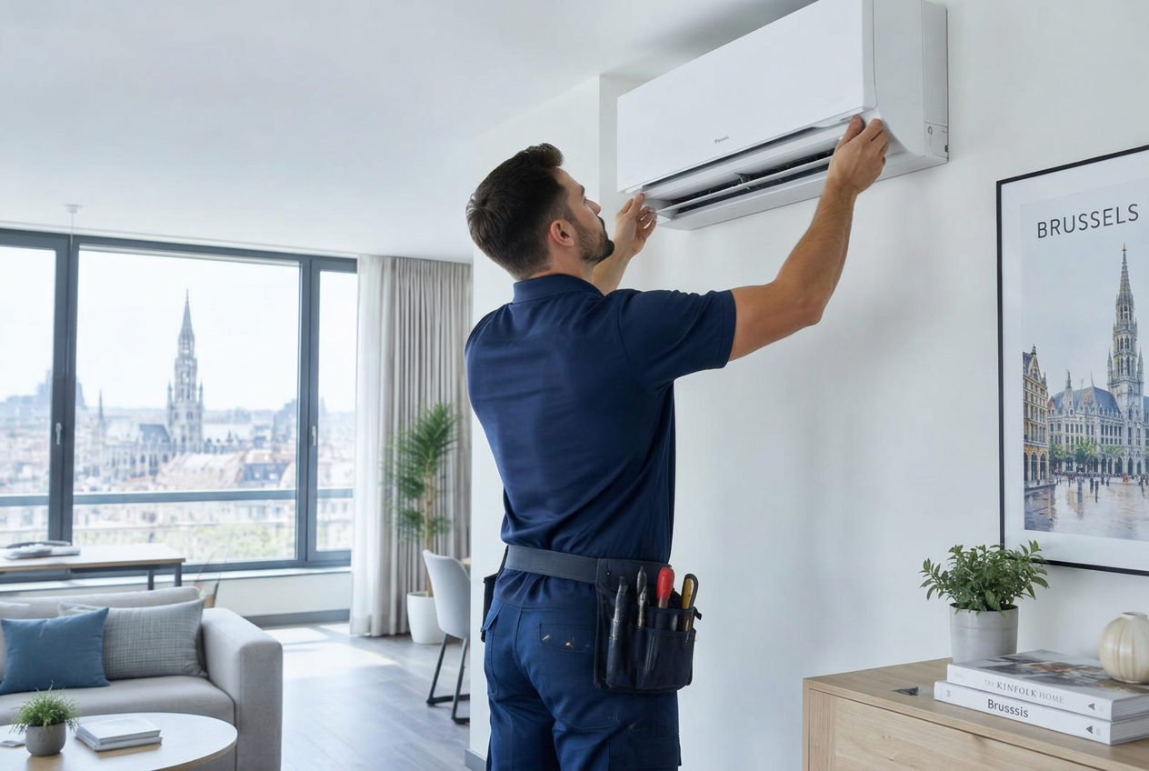 Technicien installant un climatiseur à Bruxelles